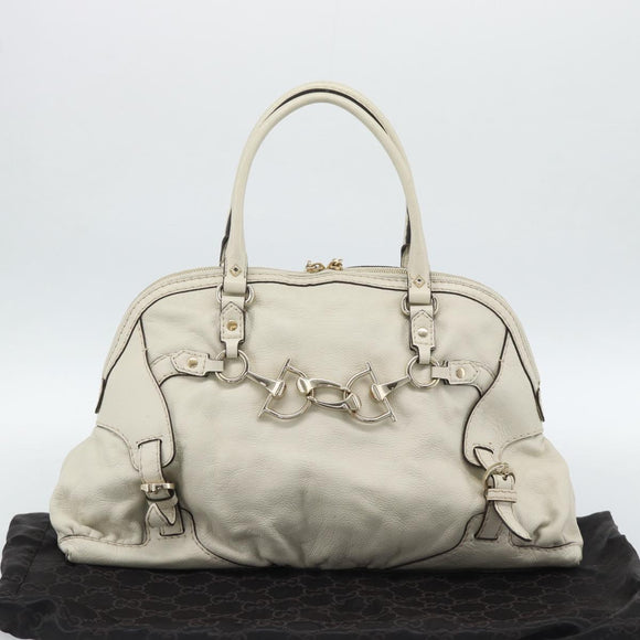 GUCCI Horsebit Boston Bag Leather Gold Ivory 189890 Auth 185034V