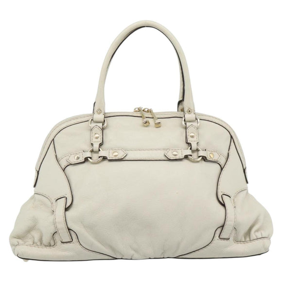 GUCCI Horsebit Boston Bag Leather Gold Ivory 189890 Auth 185034V