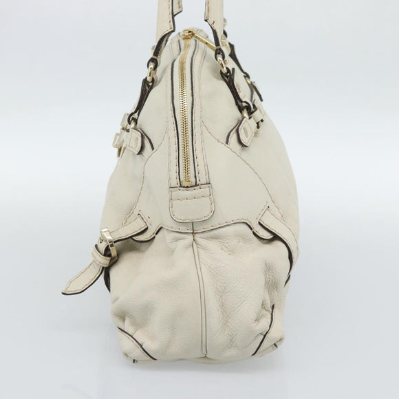 GUCCI Horsebit Boston Bag Leather Gold Ivory 189890 Auth 185034V