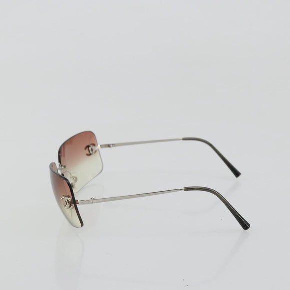 CHANEL COCO Mark Sunglasses metal Silver CC Auth 185048V