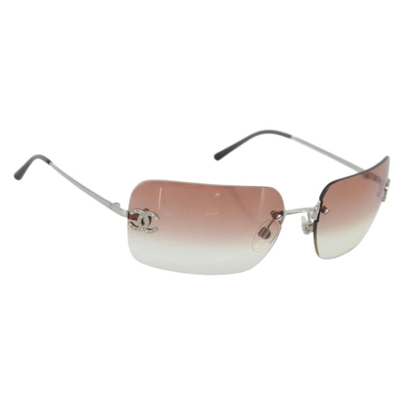 CHANEL COCO Mark Sunglasses metal Silver CC Auth 185051V