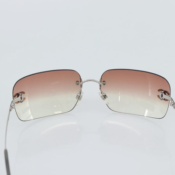 CHANEL COCO Mark Sunglasses metal Silver CC Auth 185051V