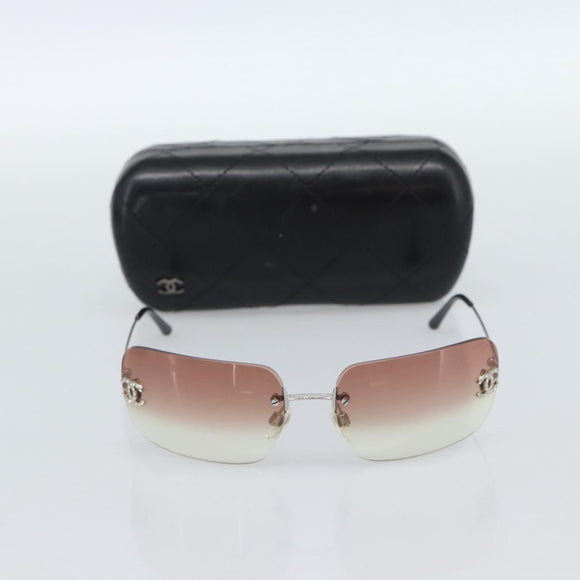 CHANEL COCO Mark Sunglasses metal Silver CC Auth 185051V