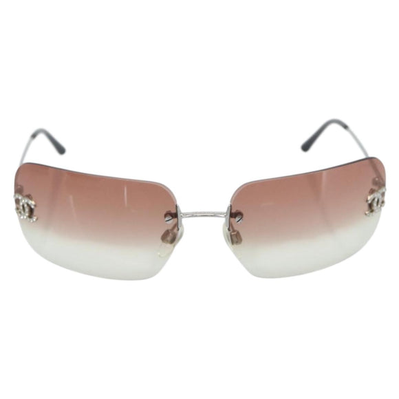 CHANEL COCO Mark Sunglasses metal Silver CC Auth 185051V