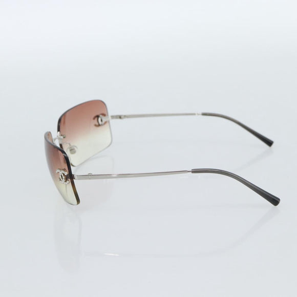 CHANEL COCO Mark Sunglasses metal Silver CC Auth 185051V