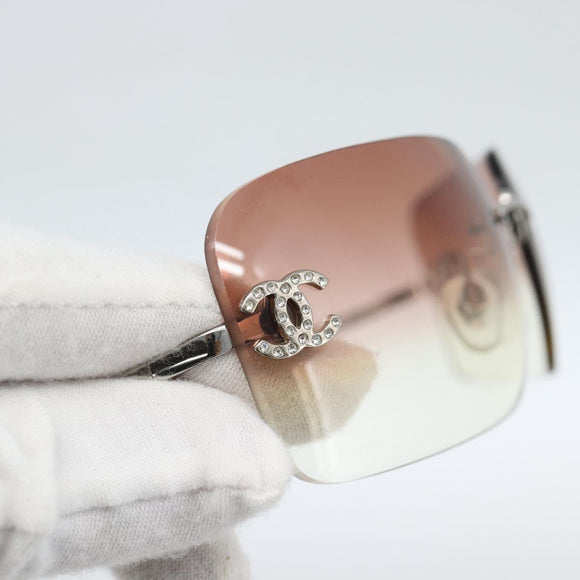 CHANEL COCO Mark Sunglasses metal Silver CC Auth 185051V
