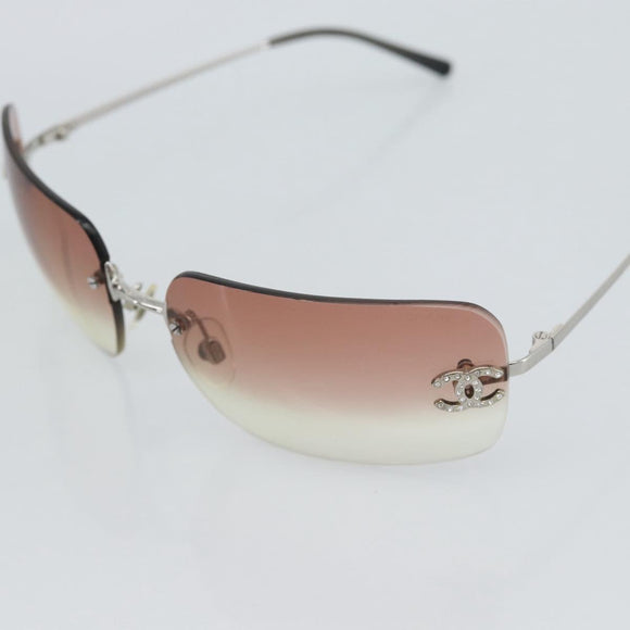CHANEL COCO Mark Sunglasses metal Silver CC Auth 185051V