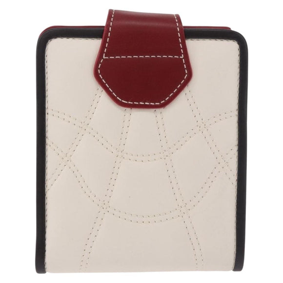 CELINE Compact Wallet Leather White Silver Auth 185052V