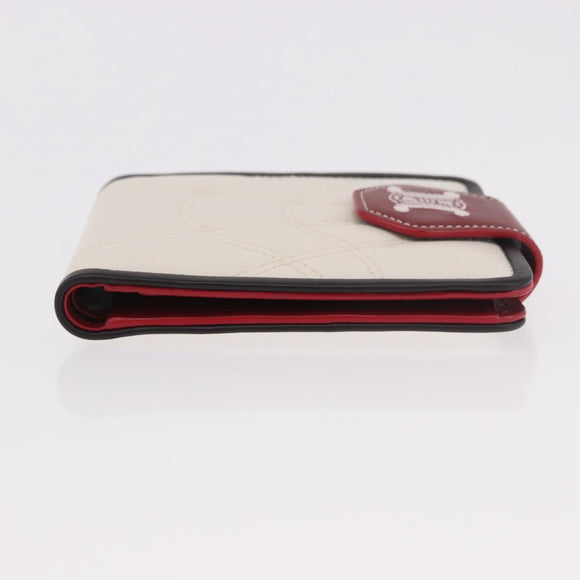 CELINE Compact Wallet Leather White Silver Auth 185052V
