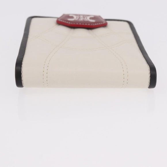 CELINE Compact Wallet Leather White Silver Auth 185052V