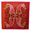 HERMES Carre 140 Scarf ""Coup de Fouet"" Silk Pink Auth 185059M-1