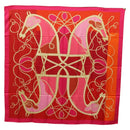 HERMES Carre 140 Scarf ""Coup de Fouet"" Silk Pink Auth 185059M-15