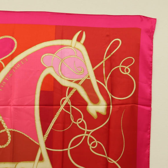 HERMES Carré 140 Sjaal "Coup de Fouet" Zijde Roze Auth 185059M