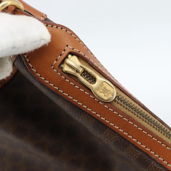 CELINE Macadam Canvas Purse Shoulder Bag PVC Leather Brown Gold Auth 185071