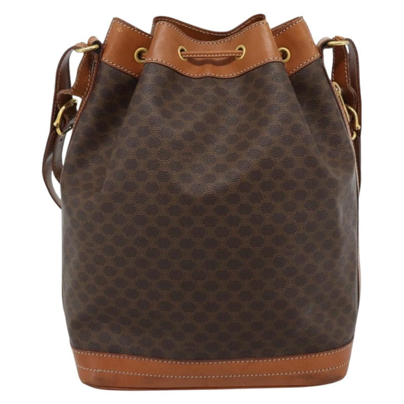 CELINE Macadam Canvas Purse Shoulder Bag PVC Leather Brown Gold Auth 185071