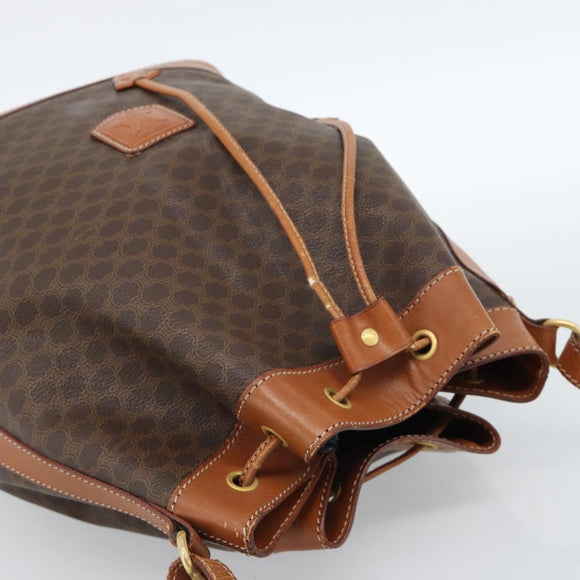 CELINE Macadam Canvas Purse Shoulder Bag PVC Leather Brown Gold Auth 185071