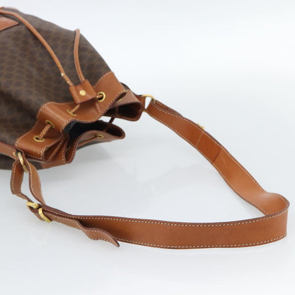 CELINE Macadam Canvas Purse Shoulder Bag PVC Leather Brown Gold Auth 185071