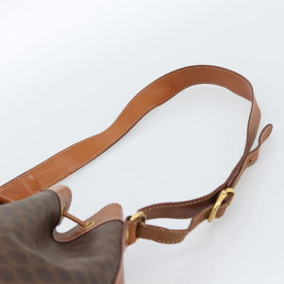 CELINE Macadam Canvas Purse Shoulder Bag PVC Leather Brown Gold Auth 185071