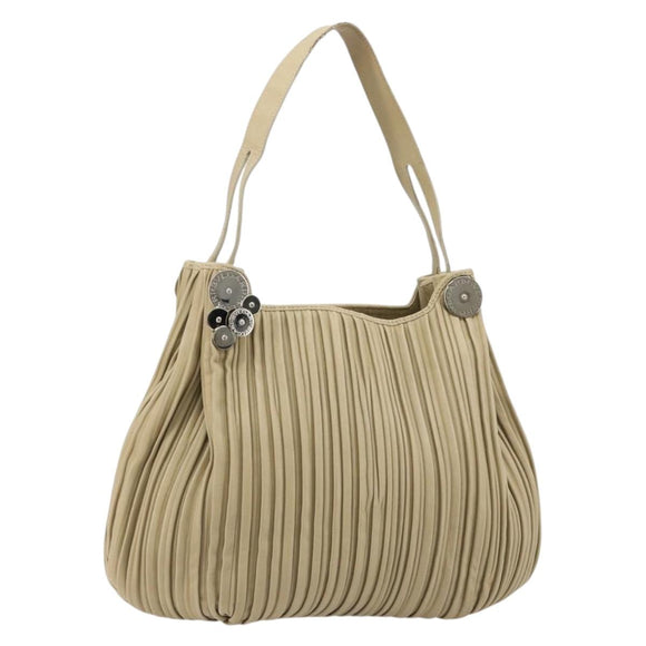 BVLGARI Shoulder Bag Leather Beige Silver Auth 185072A