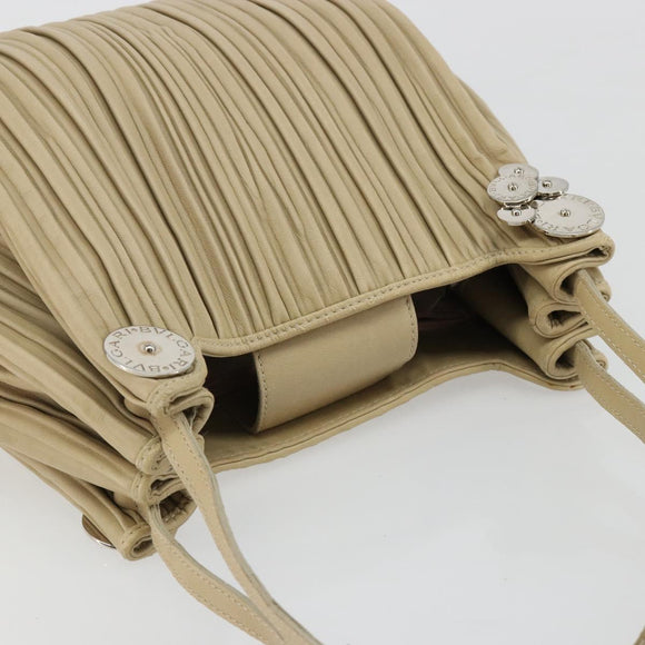 BVLGARI Shoulder Bag Leather Beige Silver Auth 185072A