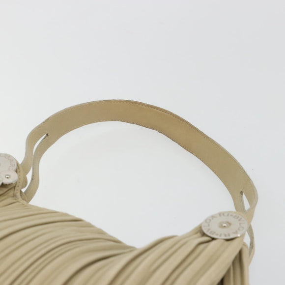 BVLGARI Shoulder Bag Leather Beige Silver Auth 185072A