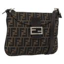 FENDI Zucca Canvas Mamma Baguette Shoulder Bag Black Brown Auth 185075V-1