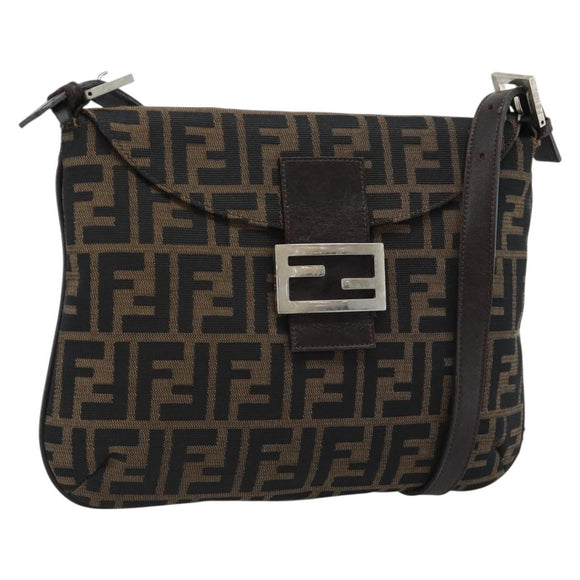 FENDI Zucca Canvas Mamma Baguette Shoulder Bag Black Brown Auth 185075V
