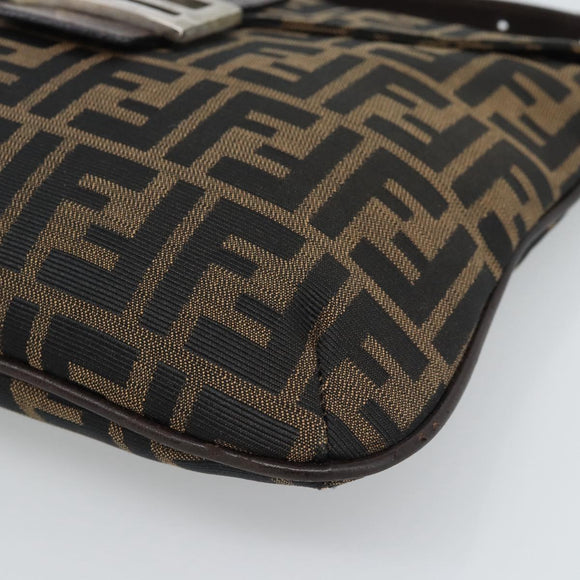 FENDI Zucca Canvas Mamma Baguette Shoulder Bag Black Brown Auth 185075V