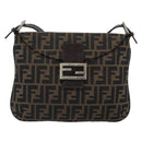 FENDI Zucca Canvas Mamma Baguette Shoulder Bag Black Brown Auth 185075V-2