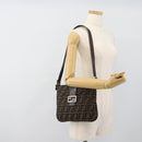 FENDI Zucca Canvas Mamma Baguette Shoulder Bag Black Brown Auth 185075V-21