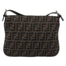 FENDI Zucca Canvas Mamma Baguette Shoulder Bag Black Brown Auth 185075V-3