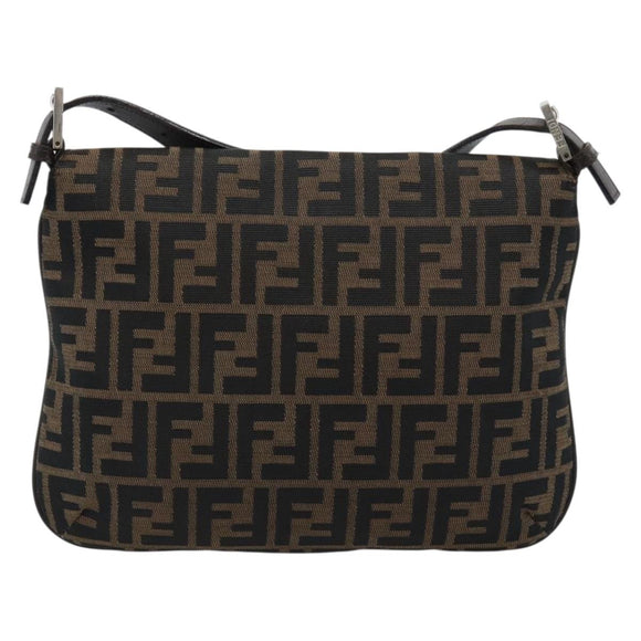 FENDI Zucca Canvas Mamma Baguette Shoulder Bag Black Brown Auth 185075V