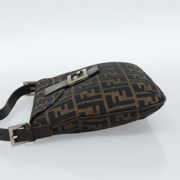 FENDI Zucca Canvas Mamma Baguette Shoulder Bag Black Brown Auth 185075V