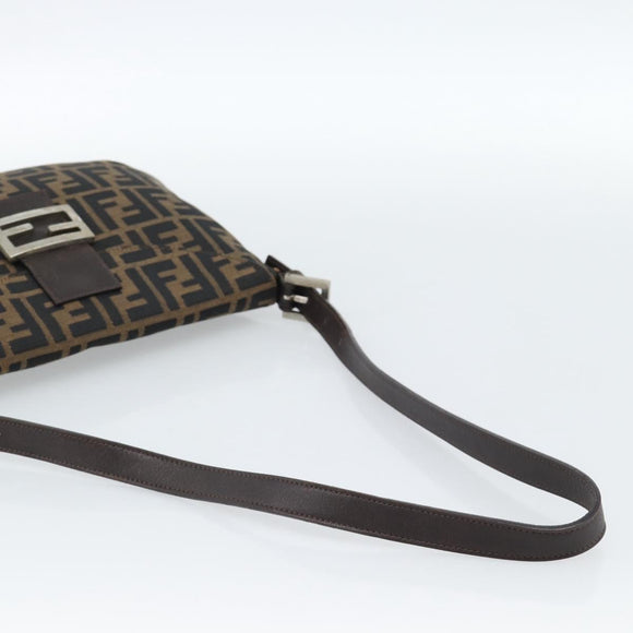 FENDI Zucca Canvas Mamma Baguette Shoulder Bag Black Brown Auth 185075V