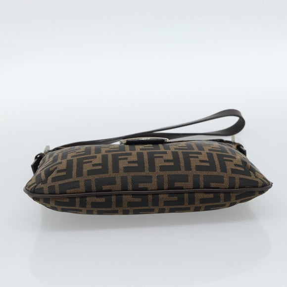 FENDI Zucca Canvas Mamma Baguette Shoulder Bag Black Brown Auth 185075V