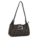 FENDI Zucca Canvas Mamma Baguette Shoulder Bag Black Brown Auth 185076-1