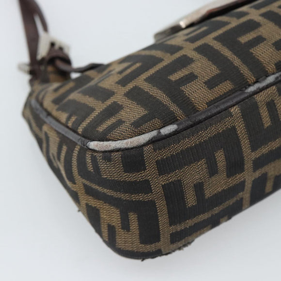 FENDI Zucca Canvas Mamma Baguette Shoulder Bag Black Brown Auth 185076