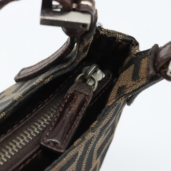 FENDI Zucca Canvas Mamma Baguette Shoulder Bag Black Brown Auth 185076