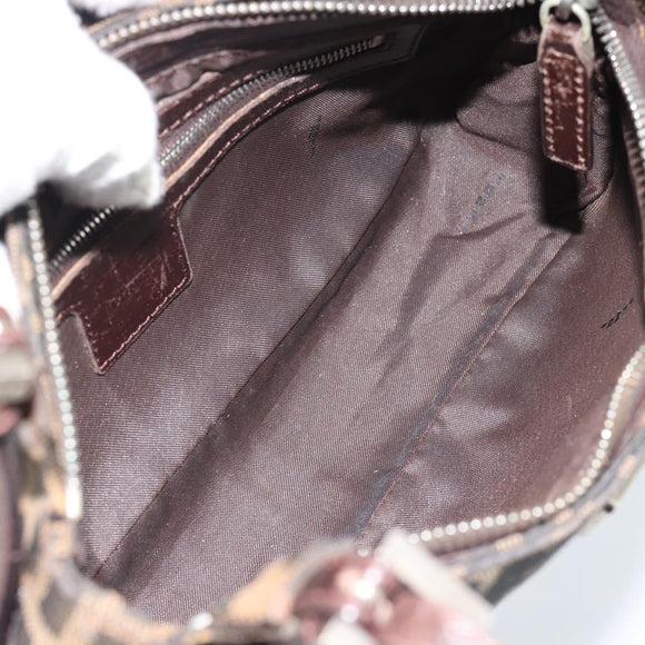 FENDI Zucca Canvas Mamma Baguette Shoulder Bag Black Brown Auth 185076