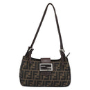 FENDI Zucca Canvas Mamma Baguette Shoulder Bag Black Brown Auth 185076-13