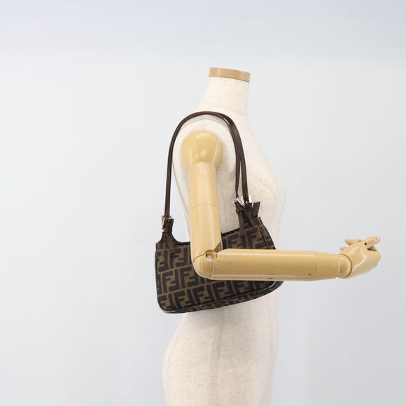 FENDI Zucca Canvas Mamma Baguette Shoulder Bag Black Brown Auth 185076