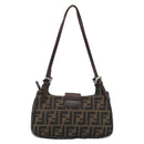 FENDI Zucca Canvas Mamma Baguette Shoulder Bag Black Brown Auth 185076-2