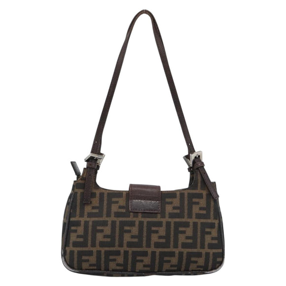 FENDI Zucca Canvas Mamma Baguette Shoulder Bag Black Brown Auth 185076