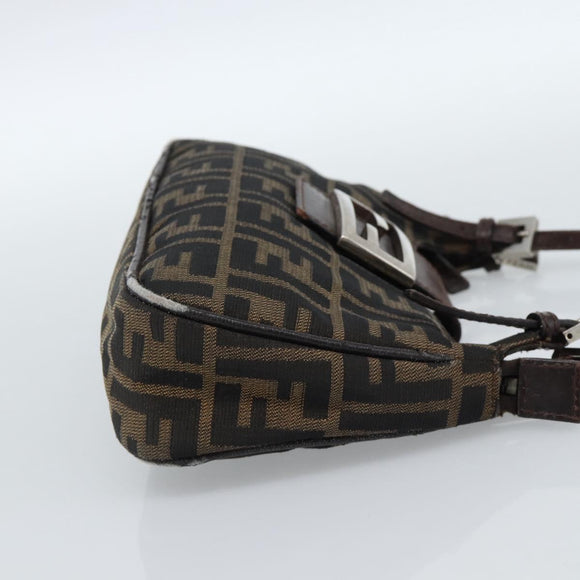 FENDI Zucca Canvas Mamma Baguette Shoulder Bag Black Brown Auth 185076