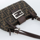 FENDI Zucca Canvas Mamma Baguette Shoulder Bag Black Brown Auth 185076-6