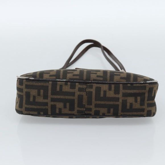 FENDI Zucca Canvas Mamma Baguette Shoulder Bag Black Brown Auth 185076