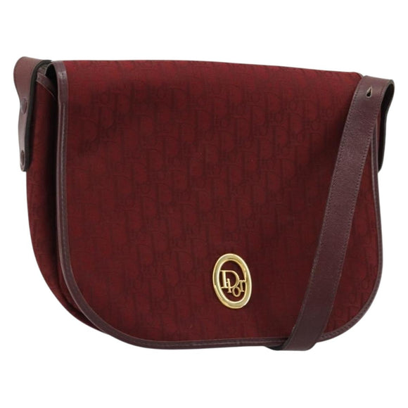 Christian Dior Trotter Canvas Shoulder Bag Red Gold Auth 185078