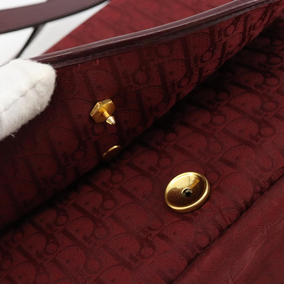 Christian Dior Trotter Canvas Shoulder Bag Red Gold Auth 185078