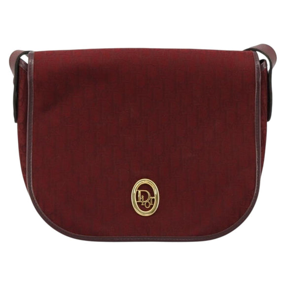 Christian Dior Trotter Canvas Shoulder Bag Red Gold Auth 185078