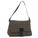 FENDI Zucchino Canvas Mamma Baguette Shoulder Bag Beige Silver Auth 185079V-1